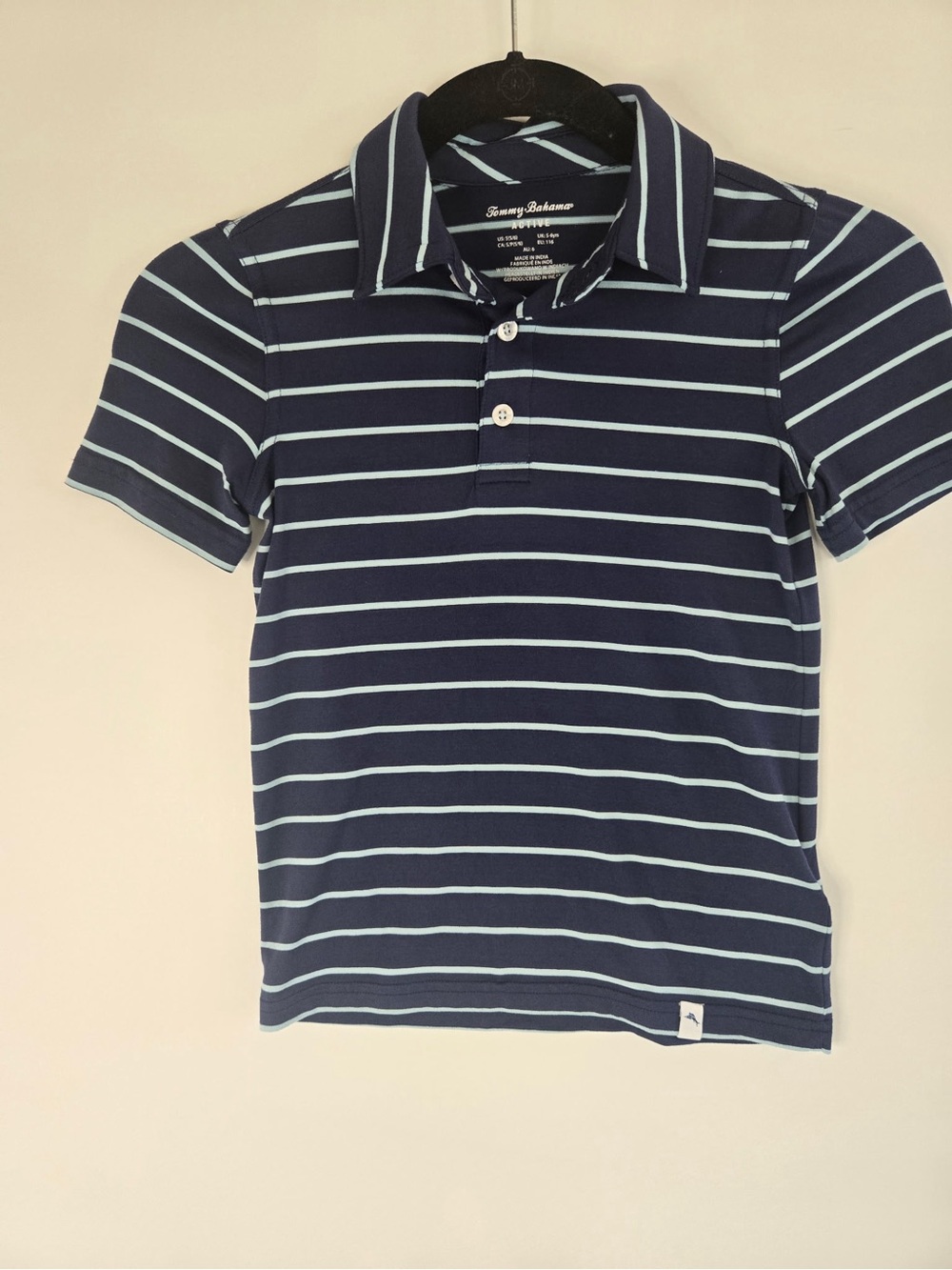 Tommy Bahama Navy Polo with Light Blue Stripes